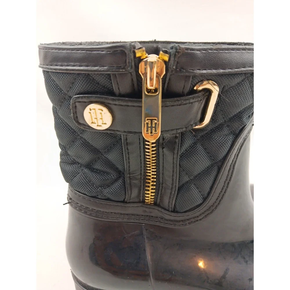 Tommy Hilfiger Francie Black Quilted Rain Boots Ankle‎ Booties Size 6M